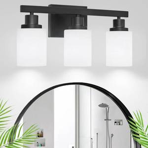 lot 11164 image: DIKAIDA 3-Light Bathroom Light Fixtures Over Mirror, Modern Matte Black Vanity Lights with White Frosted Glass Shade, Bathroom Wall Lamp Sconces for Mirror Bedroom, Living Room Hallway