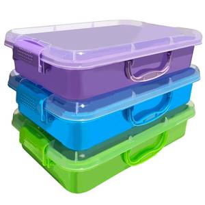 lot 11166 image: SailStart 4 Qt (3.8L) Sensory Bin With Lid - 3 Pack, Stackable Storage Sensory Bins with Lids, Portable Sandbox, Organizers Sand, Arts, Crafts, (Blue, Green, Purple)