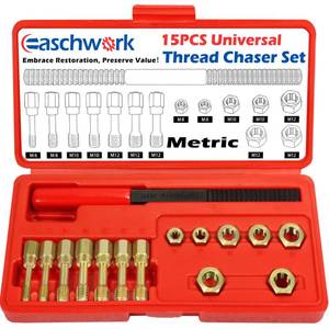 lot 11171 image: easchwork 15 Piece Metric Thread Chaser Set Master Thread Rethreading Kit Universal M6 M8 M10 M12 Sizes Thread Restorer with Case