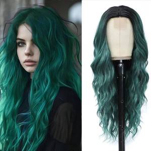 lot 11178 image: HMHIFI Long Green Wig for Women 26Inch Wavy Curly Ombre Green Hair Wigs Synthetic Hair Replacement Wig Heat Resistant Hair Wig for Daily Party Use(26 green)