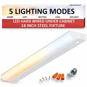 lot 11187 image: Heavy-Duty Steel Hardwired Under Cabinet Light, 18 in., 5 CCT Selectable (2700K-5000K), True Replacement for Built-in Fixtures, Wide Body Direct Wire Kitchen Light, 900 Lumens, CRI90