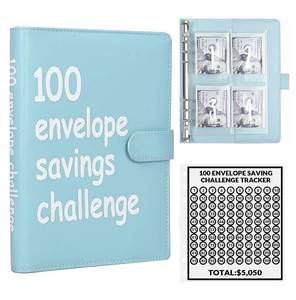lot 12144 image: AASLOB 100 Envelopes Money Saving Challenge, 100 Envelope Challenge Binder, Easy and Fun Way to Save $5,050, Savings Challenges Budget Book Binder with Cash Envelopes for Office,Home,School (Blue)