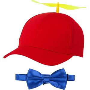 lot 12146 image: Sintege 2 Pcs Propeller Hat Nerd Silly Twirly Cap Helicopter Hat with Spinner and Adjustable Bowtie for Costumes (Red and Blue) (Missing Bow tie)