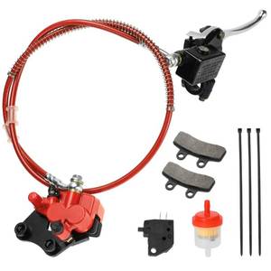 lot 12158 image: FVRITO Front Disc Hydraulic Brake Master Cylinder Caliper Handle Lever Line Assembly with Brake Pads for 50cc 70cc 90cc 110cc 125cc SSR TaoTao Apollo Coolster Moped Scooter Chinese Pit Dirt Bike Red