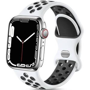 lot 12159 image: Lerobo Compatible with Apple Watch Band 40mm Series 11 10 42mm 38mm 41mm Women Men, Soft Silicone Sport Replacement Breathable Strap Band for iWatch SE 3 2nd Gen Series 6 5 4 3 2 1 WhiteBlack, SM