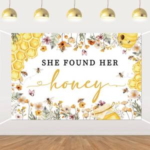 lot 12177 image: She Found Her Honey Backdrop Bee Bridal Shower Decorations Wildflowers Bride to Bee Photography Background Banner for Women Honey Bee Wedding Engagement Bachelorette Party Photo Booth Prop 5x3ft