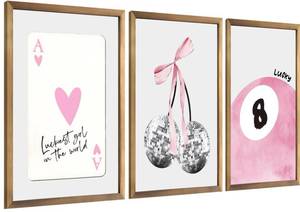 lot 12183 image: JBZZD Pink Coquette Canvas Wall Art Set of 3 Trendy Preppy Disco 8 Ball Cherry Wall Decor Posters Room Decor Prints Pictures for College Apartment Girls Bedroom Living Room Unframed 12x16 In