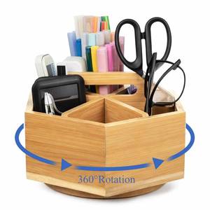 lot 12192 image: Bamboo Rotating Art Supply Desk Organizer, Rotating Marker Organizer for Alcohol Markers, Office Supplies Desktop Storage Caddy, 360-Degree Rotatings Bamboo Storage for Pencils, Pen, Paint Brushes