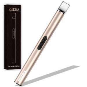 lot 12197 image: REIDEA Candle Lighter Electronic Arc Windproof Flameless USB Rechargeable Lighter with Safe Button for Home Kitchen, S4, Champagne Gold (Used)