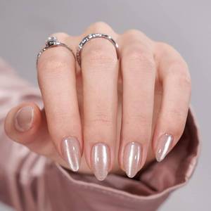 lot 12199 image: BTArtbox Press On Nails Almond - Soft Gel Fake Nail with Nail Glue, Reusable Opaque Short Stick On Nails in 16 Sizes Nail Kit for Gift Idea, Aurora Cat Eye