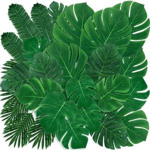 lot 12210 image: Sggvecsy 48 Pieces 6 Kinds Artificial Tropical Palm Leaves Tropical Leaves Monstera Leaves Safari Jungle Leaf with Stems for Hawaiian Luau Party Beach Table Wedding Shower Birthday Theme Decorations