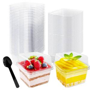 lot 12246 image: Alaeseje 60 Pack 8 oz Plastic Dessert Cups with Lids and Spoons,Square Parfait Cups Disposable Cake Containers with Lid for Ice Cream,Pudding,Yogurt Fruit,Mousse