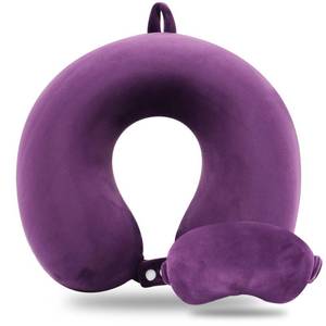 lot 12247 image: Sexysamba Pure Memory Foam Travel Pillow Set for Adults - Comfortable and Removable Machine Washable Cover, Neck Support Pillow Airplane Travel Kit with Eye Mask for Portable Plane Accessories - Purple