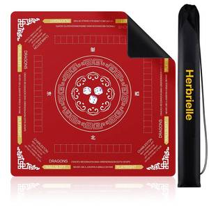 lot 13821 image: Mahjong Table Cover Mat with Carry Bag, Anti-Slip Noise Reduction Surface, 32.4 x 32.4 Inch, for Poker Cards Dominoes Tile Games (Red)