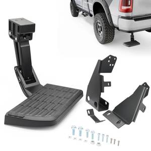 lot 13827 image: 75328-01A Truck Rear Bed Step for Ford F150 2021 2022 2023(Excludes Dual Exhaust) Truck Bed Side Step, Retractable Bumper Tailgate Bedstep Black Replace# 75328-01A 7532801A