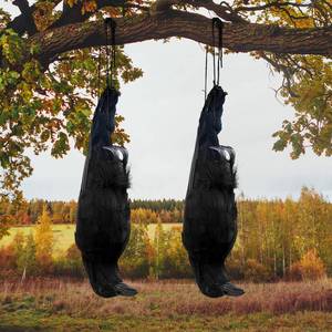 lot 13831 image: Lewtemi 2 Pcs 17 Inch Realistic Hanging Dead Crows Decoy Life Size Black Feathered Crow Fake Black Crows for Garden Decorations