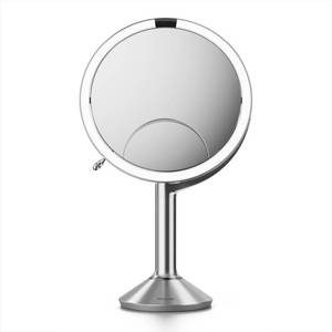 lot 13846 image: simplehuman Sensor Mirror Trio, 1X 5X 10X Magnification, Round Rechargeable Beauty Makeup Mirror, Tru-Lux� Full-Spectrum Light, Dual Light Settings, Adjustable Brightness, Brushed Stainless Steel