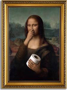 lot 13850 image: YDandYZY Gold Framed Bathroom Wall Art Mona Lisa Humor Amusing Toilet Art Pinching Nose Wall Decor Funny Vintage Painting Picture Print Whimsical Artwork Bathroom Restroom 12x16 inch Framed