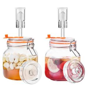 lot 13854 image: Jillmo 1 Liter Fermentation Jar, Square Glass Fermenting Kit with Weight for Making Sauerkraut, Hot Sauce, Mead, Cider and More, Pack of 2