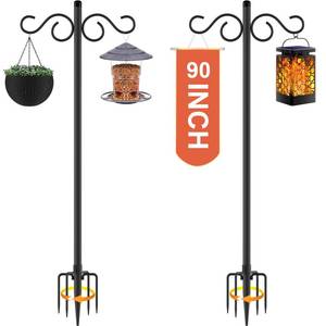 lot 13859 image: RCUICA Double Shepherds Hooks for Outdoor,2 Pack 90 Inch Bird Feeder Pole with 5 Prongs Base,Heavy Duty Shepherds Hook,Suitable for Garden in Hanging Flower Basket,Lantern,Bird Nests (90 Inch)