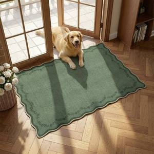 lot 14001 image: GarveeHome Scalloped Entryway Rug, 2x3 Solid Green Washable Front Door Rug Indoor Entrance Floral Carpet Non-Slip Low Pile Throw Rugs for Kitchen Floor, Powder Room, Entry, Bathroom, Kids Room