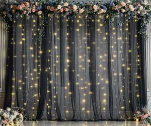 lot 14006 image: 10ft x 10ft Black Tulle Photo Backdrop Curtain with Lights String for Parties Sheer Black Curtain Backdrop for Birthday Party Baby Shower Wedding Photo Booth Photography Background Decorations