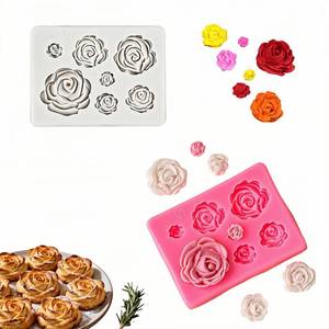 lot 14012 image: 2-Pack 3D Rose Silicone Mold, 7-Cavity Food Grade Silicone Cake Decorating Mold for Chocolate, Candy, Fondant, Wedding Cupcake Toppers, DIY Baking Tools - Heat Resistant and Non-Stick (PinkGray)