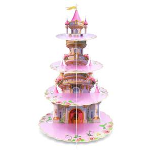 lot 14015 image: AMZWKT 4-Tier Princess Extra Large Cupcake Stand - Pink Castle Theme Reusable Dessert Tower for Girls Birthday, Wedding, Baby Shower Party Decorations, Cardboard Table Decor Display