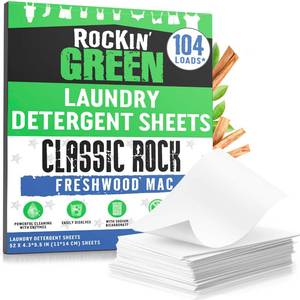 lot 14017 image: Rockin Green Travel Laundry Detergent Sheets - Mess-Free Laundry Sheets Detergent Powerful Cleaning with Sodium Bicarbonate - Easily Dissolvable Laundry Soap Sheet (104 Loads, Freshwood Mac)