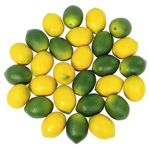 lot 14020 image: Winlyn 28 Pcs Fake Lemon Artificial Fruits Vivid Green and Yellow Lemon Mixed Set Lifelike Simulation Fruit for Home House Kitchen Party Decoration