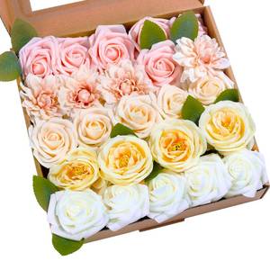 lot 14024 image: SITUMEIZI Roses Artificial Flowers Combo Champagne Flowers Silk Foam Flowers with Stems for DIY Bridal Wedding Bouquet Baby Shower Party Home Decor Floral Arrangements 24pcs