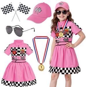 lot 14041 image: Dormstop Girls Race Car Driver Costume Racing Suit Racer Dress (Pink, 5-6 Years)