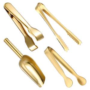 lot 14047 image: Sieral 4 Pieces Ice Tongs and Scoops Stainless Steel Ice Cube Tong with Teeth Shovel Scoop Buffet Clip Candy Food Kitchen Serving Utensils Set for Cocktail Whiskey Tea Party(Gold)