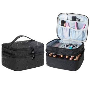 lot 14052 image: ZFZGFRCS Nail Polish Organizer- Holds 30 Bottles Nail Supply Organizers and Storage Double-layer Nail Bag Organizer Case Nail varnish Organizer Nail Polish Storage Bag with Handle (Black-a)