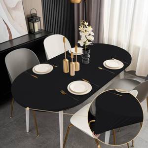 lot 14057 image: Sofits Black Fitted Oval Tablecloth with Elastic 48x72 Inch Outdoor Table Cover Spandex Stretchy Solid Color Fabric Dining Table Cloth for Party Wrinkle Free Non Slip