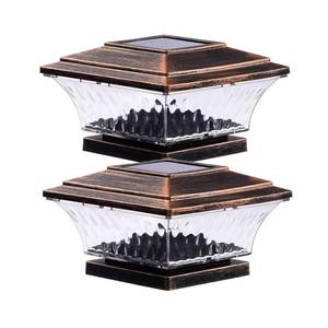 lot 14068 image: HUYIENO Solar Post Cap Lights Outdoor LED Lighting Deck Fence Cap Light Two Light Modes Warm WhiteBright White Suitable for 4x4 Wooden Posts Brushed Copper 2PK