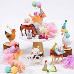 lot 14069 image: Weysat 41 Pcs Farm Animal Cake Topper Figures Birthday Party Decorations with Mini Hat and Skirt, Colorful Balls, and Small Gift Boxes Farm Animal Toppers Decoration for Themed Party Supplies