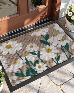 lot 14075 image: DEXI Front Door Mat Outside Entrance, 17x30 Daisy Plant Welcome Doormat, Non Slip Dirt Resist Heavy Duty Entry Mats for Entryway, White and Beige