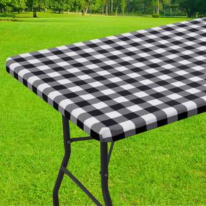 lot 18146 image: Smiry Rectangle Picnic Table Cloth, Elastic Waterproof Fitted Vinyl Tablecloths, Flannel Backed Buffalo Plaid Table Covers for Dining, Camping, Outdoor (Black and White, 30in x 72in)