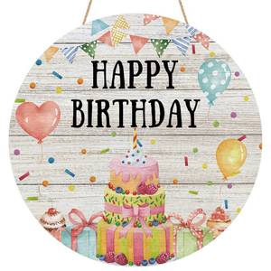 lot 18162 image: YINENA Happy Birthday Door Sign Wood Door Hanger for Outdoor Outside Porch Farmhouse Wooden Indoor Wall Hanging Decoration