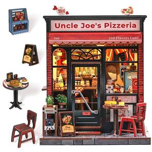lot 18164 image: CUTEBEE Book Nook Kit - DIY Miniature House Dollhouse Kit for Adults and Teens, Booknook Tiny House Bookshelf 3D Wooden Puzzle, Gifts for Family (Uncle Joes Pizzeria)