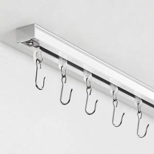 lot 18168 image: Ceiling Curtain Track, Curtain Track with Roller Hooks, 6ft - 9ft Ceiling Mounted Rail Set for Room Divider, White