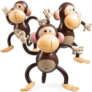 lot 18170 image: Large Inflatable Monkey (Pack of 3) 27-Inch Monkeys for Baby Shower, Safari, Jungle Themed Birthdays, Blow Up Animal Party Favors and Decorations for Kids and Toddlers