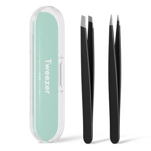 lot 18180 image: EZ2LIVE Tweezers for Women Facial Hair, Slant and Point Tip 2 Pack Eyebrow Tweezers for Men, Professional Tweezer Set Stainless Steel Precision Tweezers for Eyebrows, Splinter, Ingrown Hair Removal