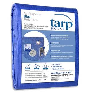 lot 18185 image: Kotap 14 x 16 Ft. All-Purpose Multi-Use ProtectionCoverage 5-mil Poly Tarp, Waterproof, Blue, 1-Pack (TRA-1416)