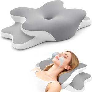 lot 19549 image: WENGTY Dreams Relief Pillow,Sleep Apnea Pillow wNeck and Snoring Relief,Orthopedic and Ergonomic Contour Cervical Memory Foam Cooling Pillow for Side Sleepers,Medium Firm Support (Grey, Queen Size)