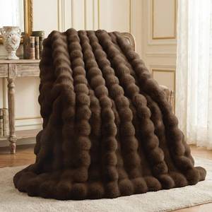 lot 19552 image: LAGRATY Faux Rabbit Fur Blanket 50in x 60in Luxury Soft Fluffy Thick Fur Throw Blanket for Couch Bed Sofa - Cozy Plush Bubble Blankets for Winter Warm Flannel Fleece Decorative Blanket(Cocoa Brown)