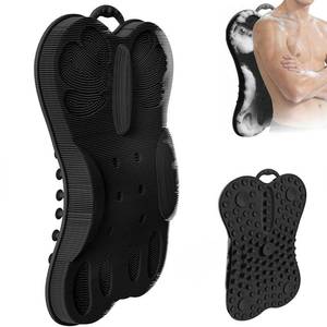 lot 19553 image: Back Scrubber for Shower Wall Mounted Men Exfoliating Scratcher Mat Extra Large Silicone Hands Free Body Brush, 3D Ergonomic Back Support Message Lower Pain Relief with Anti-slip Suction Cups Black