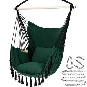 lot 19554 image: Y- STOP Hammock Chair Hanging Rope Swing, Max 500 Lbs, 2 Cushions Included, Large Macrame Hanging Chair with Pocket for Superior Comfort, with Hardware Kit, Green