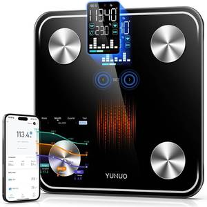 lot 19562 image: YUHUO Smart Scale for Body Weight, 4-Electrode BIA Body Composition Scale with High Precision, Large LED Display, Digital Bathroom Scale for BMI, Body Fat, Muscle Mass, 18 Metrics Sync APP, 400lb